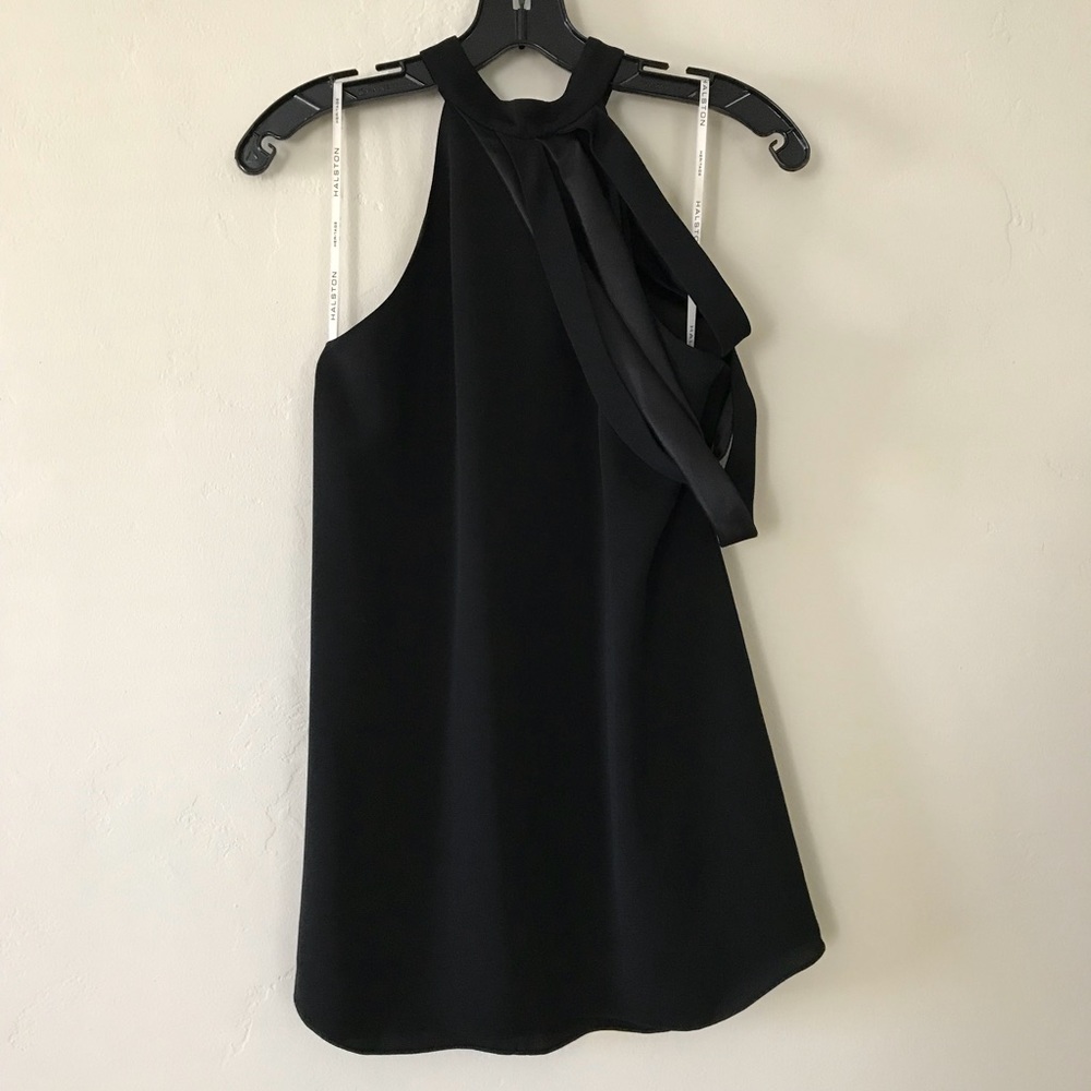 NWT Halston Heritage Georgette Top Multi Strips Black Size XS